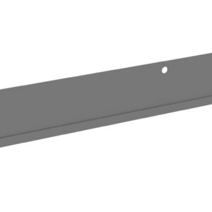 A long, thin, gray metal bracket with a flat surface and multiple small holes along its length, likely used for mounting or support purposes.