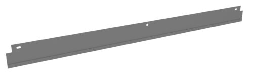 A long, thin, gray metal bracket with a flat surface and multiple small holes along its length, likely used for mounting or support purposes.
