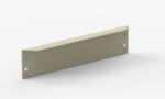 A beige angled metal bracket with four small holes, two on each side, positioned against a plain white background.
