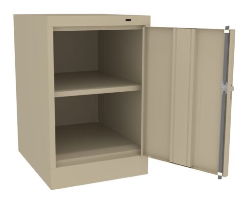 gg9iqhh0mxpwgvkxdndt.jpg A beige storage cabinet with an open door. It has two shelves and no visible contents. The design is simple and functional, ideal for organizing items. The background is plain white.