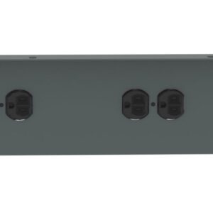 A gray power strip with eight black outlets evenly spaced across the front. There is a red on/off switch and a small LED indicator light on the right side. The background is plain white.
