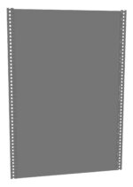 A large gray rectangular metal panel with perforated edges on both sides, possibly for mounting in a rack or as part of a shelving unit.