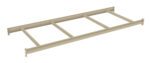 A beige metal ladder frame with four rungs and hooks at each end, laid horizontally on a white background.
