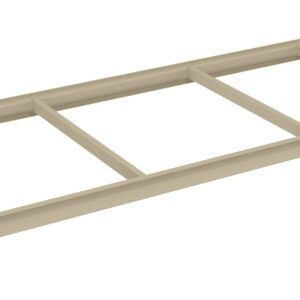 A beige metal ladder frame with four rungs and hooks at each end, laid horizontally on a white background.