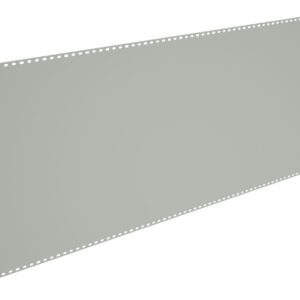 A long, blank piece of punched computer paper with perforated edges, typically used for dot matrix printing, is displayed against a white background. The paper is angled slightly to the right.