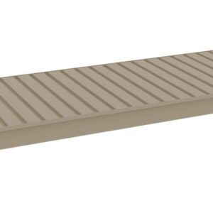 A beige, rectangular metal shelf with evenly spaced grooves, designed for heavy-duty storage. The shelf has slightly raised edges and attachment points on the corners.