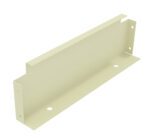 Yellow metal bracket with angled design, featuring two circular holes on its base and two smaller holes on its vertical side. The bracket is shown against a plain white background.