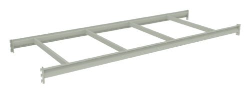 gnfib81kujgy78o8du5x.jpg Image of a light gray metal cable tray with four horizontal rungs, designed for supporting electrical cables. It is rectangular and open, with a simple and functional design.