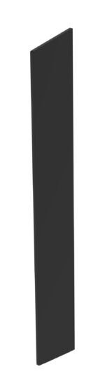 A tall, narrow, rectangular black panel with a smooth surface, standing upright against a plain white background.
