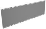 A blank, gray film strip is shown diagonally across a white background. The strip is flat, perforated along the edges, and contains no images or text.