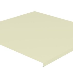 A beige rectangular sheet with thin edges, slightly elevated on one side. The surface appears smooth, and a small hole is visible on one corner against a white background.