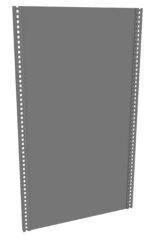 Image of a tall, rectangular grey metal panel with perforated sides and a smooth center. The panel is angled slightly to the right, showing its depth and structural frame.