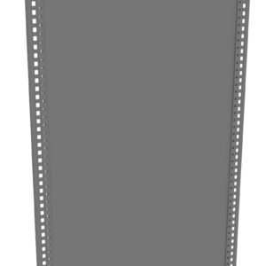 Image of a tall, rectangular grey metal panel with perforated sides and a smooth center. The panel is angled slightly to the right, showing its depth and structural frame.