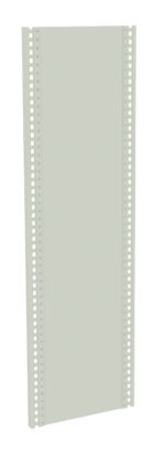 A tall, rectangular, light gray metal panel with perforated edges, designed for use in shelving or storage systems.