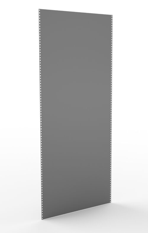gt3wapmzza4qzb4damu4.jpg A tall rectangular metal sheet with perforated edges stands vertically against a white background.