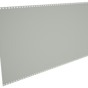A large sheet of gray continuous form paper with perforated edges and small rectangular holes along the sides, used for dot matrix printers. The paper appears tilted at an angle against a white background.