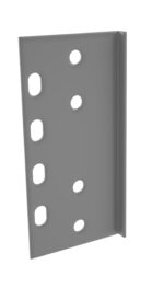 A gray metal bracket with two rows of circular holes and a row of oval holes. The bracket has a flat surface with a raised edge on one side.