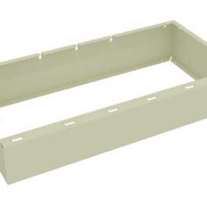 Beige rectangular metal cover with a hollow center and several cut-out slots along the top edge.