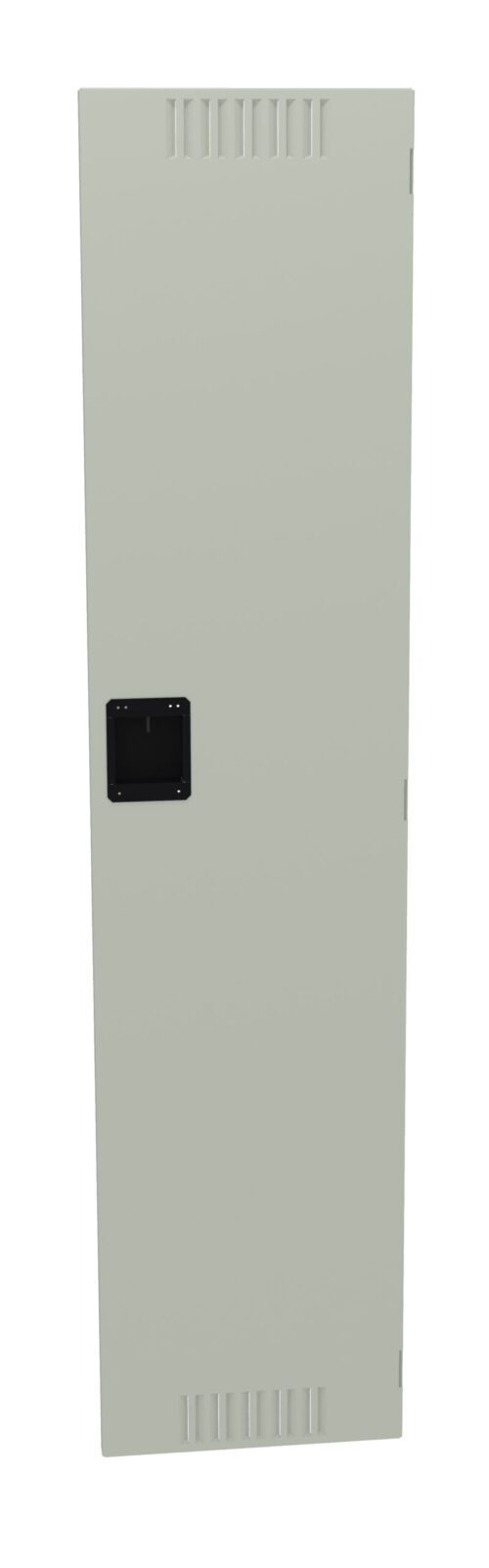gzakwfsvbu9ez9a4bkmk.jpg Tall beige metal cabinet door with a black handle in the center. The door has ventilation slots at the top and bottom.