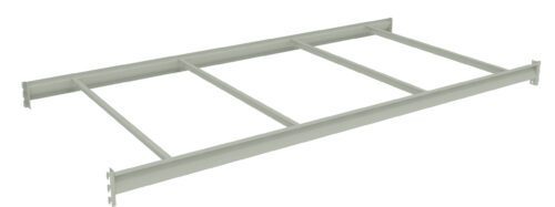Metal bed frame with a rectangular shape and four horizontal support beams. The frame is light gray, with a minimalistic design, and is viewed from a slightly elevated angle on a white background.