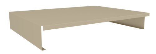 A beige, rectangular metal coping cap with a simple L-shape design. The cap is shown from an angled side view, highlighting its smooth surface and right-angle edges.