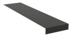 A long, dark gray, rectangular object with one side bent downward at a right angle. It appears to be a metal or plastic strip, viewed from a slightly elevated angle.