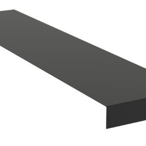 A long, dark gray, rectangular object with one side bent downward at a right angle. It appears to be a metal or plastic strip, viewed from a slightly elevated angle.