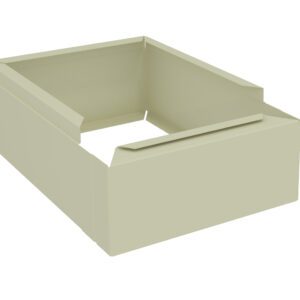 A beige, three-dimensional rectangular box with an open top and a notched cutout on one side, resembling a modern magazine holder or storage bin.
