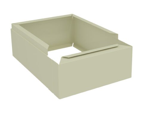 A beige, three-dimensional rectangular box with an open top and a notched cutout on one side, resembling a modern magazine holder or storage bin.