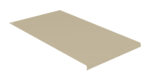 A beige rectangular metal sheet with a slight upward fold on one side, viewed from a low angle against a plain white background.