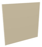 A large, blank sheet of beige, continuous form paper with perforated edges is displayed at an angle, showing its rectangular shape and the holes along the sides designed for use in dot matrix printers.