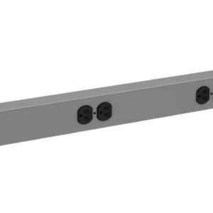 A long, rectangular metallic power strip with multiple round outlets is shown. It features a digital display and a single circular button on one end, designed for mounting in professional settings, ideal for enhancing efficiency in picking and packing solutions.