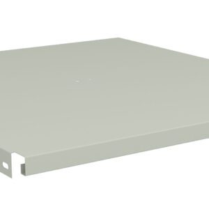 A flat, rectangular metal panel with a light gray finish, featuring a simple design. The panel has a slightly raised edge on one side and small holes on the adjacent sides, suggesting it may be used for construction or assembly purposes.
