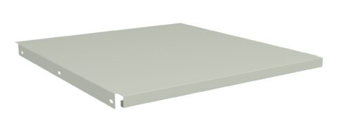 A flat, rectangular metal panel with a light gray finish, featuring a simple design. The panel has a slightly raised edge on one side and small holes on the adjacent sides, suggesting it may be used for construction or assembly purposes.