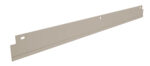 A flat, beige metal strip with two oval holes and one round hole. The strip is angled slightly to the right, showing its thin profile and smooth surface.