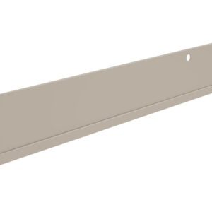 A flat, beige metal strip with two oval holes and one round hole. The strip is angled slightly to the right, showing its thin profile and smooth surface.