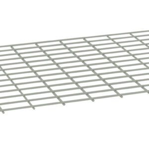 A rectangular metal grid with intersecting horizontal and vertical bars, creating a series of square openings. The grid appears to be resting on a white surface, viewed at an angle.