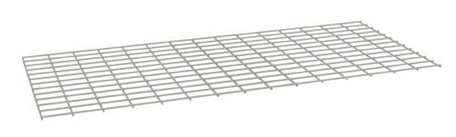 A rectangular metal grid with intersecting horizontal and vertical bars, creating a series of square openings. The grid appears to be resting on a white surface, viewed at an angle.