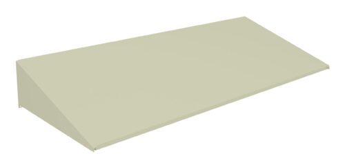 A beige, triangular prism-shaped awning against a white background.