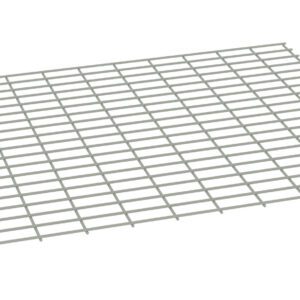 A grid-like metal sheet with evenly spaced rectangular openings, viewed from a slight angle. The sheet is elevated, casting a faint shadow on a plain white background.