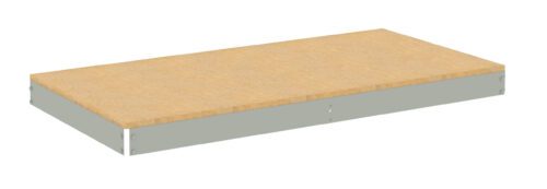 A rectangular wooden shelf with a light brown top and light gray sides. The edges are smooth, and the corners are slightly rounded.