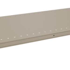 A beige metal shelf bracket with evenly spaced holes on the surface, designed for mounting on a shelving unit. It has support arms on each end for attachment.
