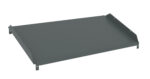 A flat, rectangular metal tray with raised edges on three sides, featuring small brackets at the corners. The tray is designed for holding or organizing items, with a smooth, dark gray finish.