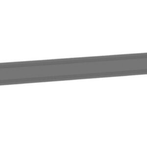 A long, thin, rectangular metal strip with a hole near each end. The strip is shown against a plain white background, and the metal has a uniform gray color.