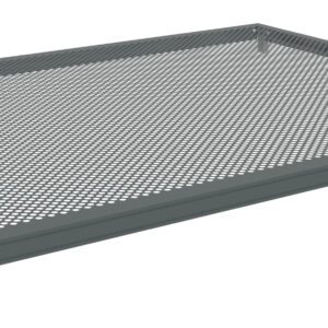 Metal mesh panel with a rectangular frame and angled edges. The panel has a grid-like design with evenly spaced holes. There are four metallic brackets at the corners for mounting or support. The panel is positioned against a white background.