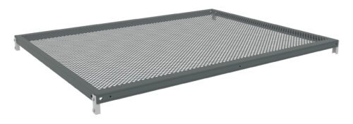 Metal mesh panel with a rectangular frame and angled edges. The panel has a grid-like design with evenly spaced holes. There are four metallic brackets at the corners for mounting or support. The panel is positioned against a white background.