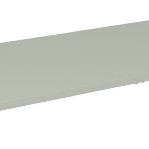 Rectangular metal shelf in light gray color, photographed at an angle against a plain white background. The shelf appears flat and smooth, with defined edges.