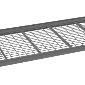 A rectangular metal grate with evenly spaced bars, designed as a platform or step. It has a solid frame and a grid-like surface, resting on a white background.