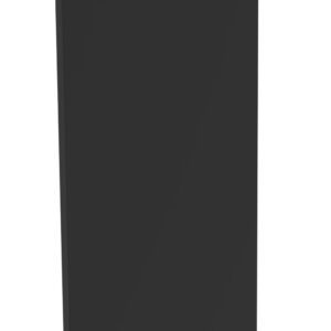 A tall, rectangular black panel standing upright against a white background. The panel has a smooth surface with sharp edges, creating a sleek and minimalistic appearance.