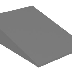 3D rendering of a gray, rectangular geometric shape with a sloping top, resembling a wedge or ramp. The shape has sharp edges and is set against a plain white background.